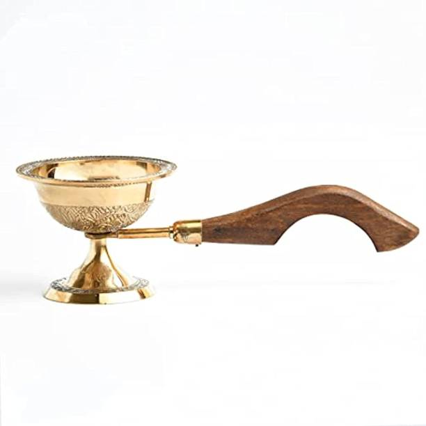 Alodie Brass Sambrani Stand &amp; Loban Dhoop Dani Burner (Large 10x4.5x3) Brass Table Diya