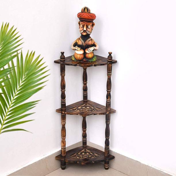 ANUDAMRETAILS Wooden Mini Corner Rack Side Table Home Decor End Table Shelves Wooden Wall Shelf