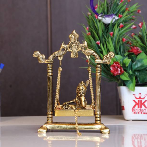 KridayKraft Laddu Gopal on Jhulla Palana Metal Statue Gold Plated metal Krishna Murti Decorative Showpiece  -  19.5 cm