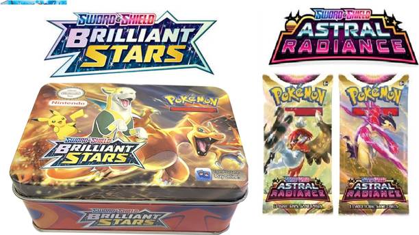Bestie Toys Pokemon Card Game Latest Series Metal Tin Pack with 42 Cards with 2 Booster