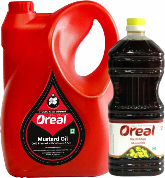 Oreal Kacchi Ghani Mustard Oil 100% Pure (Oil for All Ages) 5+2L (7 Liter pack ) Mustard Oil Plastic Bottle