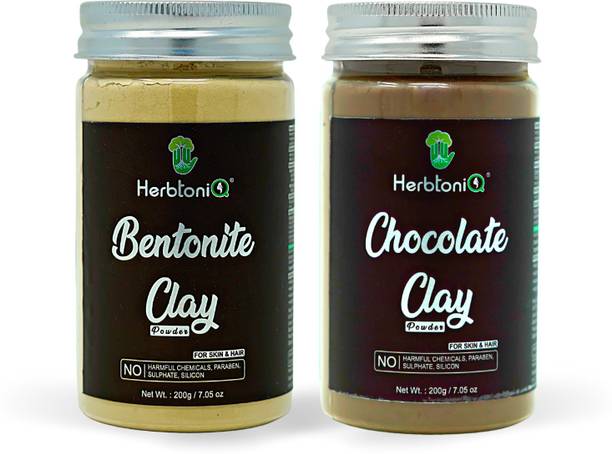 HerbtoniQ Organic Bentonite Clay Powder 200gm And Chocolate Clay Powder 200gm for Face Pack And Hair Pack