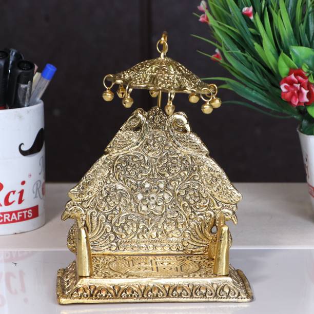 KridayKraft Metal Laddu Gopal Singhasan with Chatra,Krishna Singhasan Gift idol,Religious Metal Home Temple