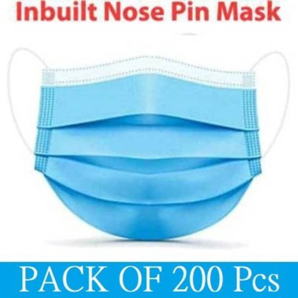 KGKR Surgical Mask WITH ADJUSTABLE INBUILT NOSE PIN (Blue Pack of 200) Surgical Mask With Melt Blown Fabric Layer