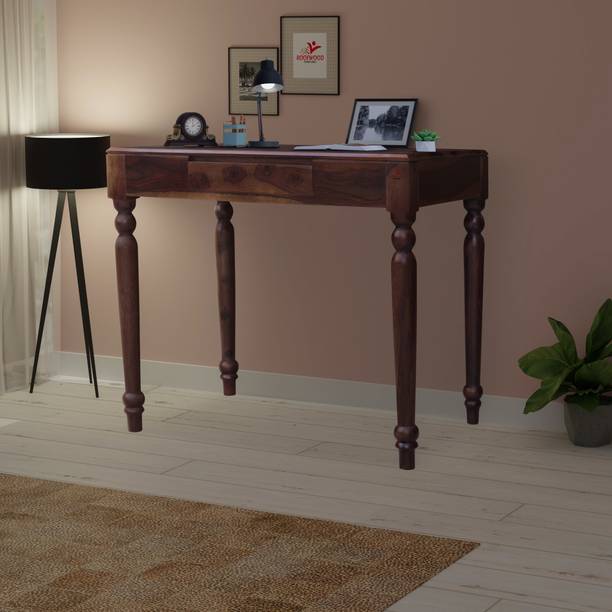 Premium wood decor Sheesham Wood Study Table with Round Legs & Drawer Storage Solid Wood Study Table