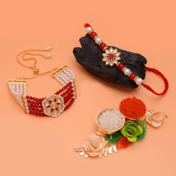RR Jeweller Bhaiya Bhabhi RR.RA.K11.R Gold Rakhi  Set