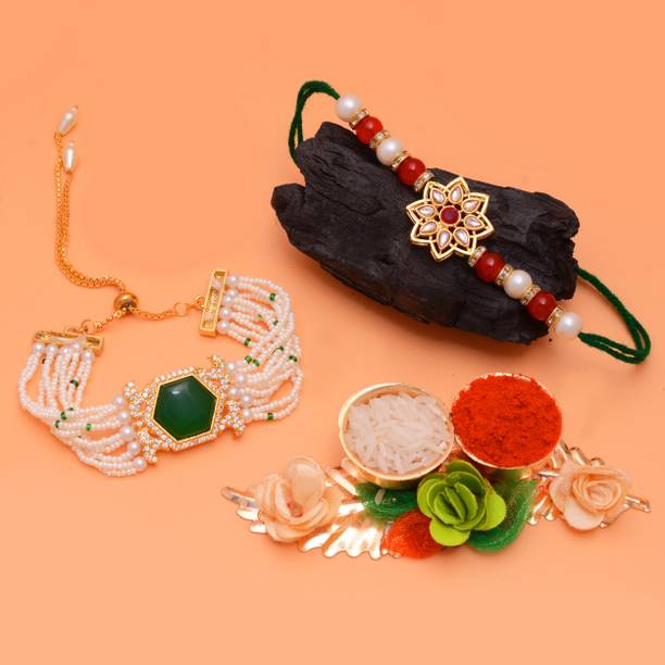 RR Jeweller Bhaiya Bhabhi RR.RA.05.G Kundan Rakhi  Set