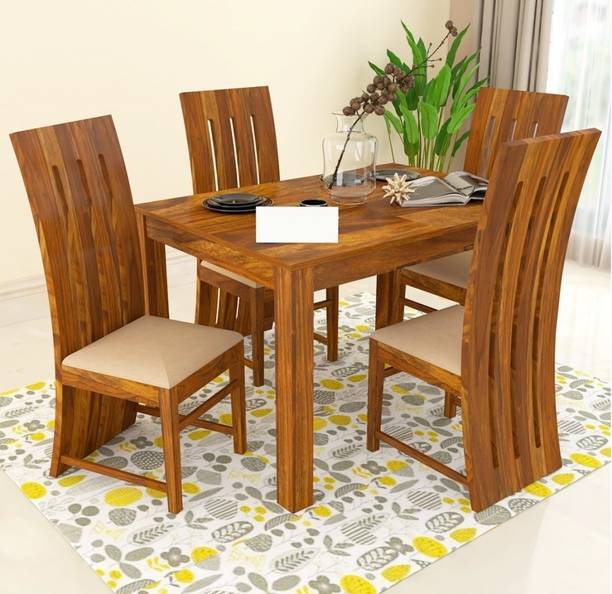 Wood Print Premium Dining Room Furniture Wooden Dining Table with 4 Chairs Solid Wood 4 Seater Dining Set