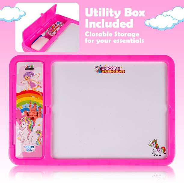 अविस 2 in 1 Unicorn Writing Slate with Pencil box for kids Pink