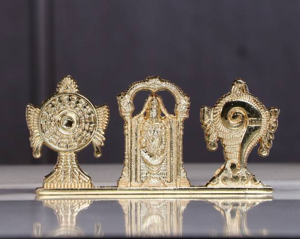 KridayKraft Metal Tirupati Balaji Shankh Chakra for Car Dashboard,Office,Religious idol Decorative Showpiece  -  5 cm
