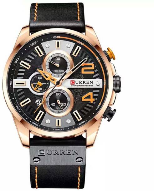 Curren 8393 Luxury Sport Chronograph Leather Watch Mens Quartz Watch -Rose Black 8393 Luxury Sport Chronograph Leather Watch Mens Quartz Watch -Rose Black Analog Watch  - For Men