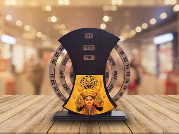Fab2Classy Mata Rani Theme Wooden Calendar Every Year (Year is Not Mention) Table Calendar