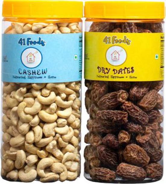 41 foods Dry fruits combo pack of Dry Dates Cashews | kaju Khajoor (150x2) 300 GM Cashews, Dry Dates