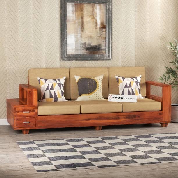 saamenia furnitures Solid Sheesham Wood 3 Seater Sofa With Storage For Living Room / Hotel. Fabric 3 Seater  Sofa