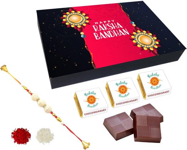 CHOCOINDIANART Very Sweet Happy Raksha Bandhan, 12pcs Delicious Chocolate with Rakhi Assorted Gift Box