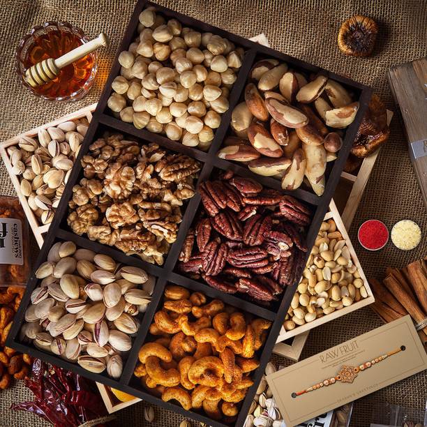 HyperFoods Flower Rakhi for Brother Combo 6 Premium Dryfruit Tray Pack Combo