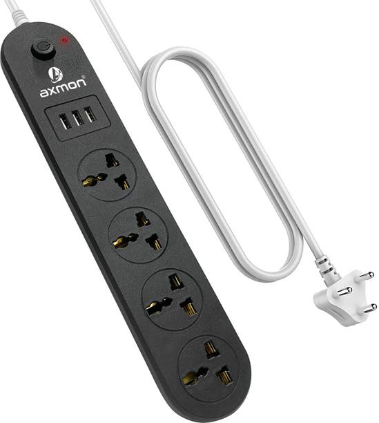 Axmon Extension Cord [ FIRE PROOF] [SHOCK PROOF] 3 USB [UNIVERSAL SOCKET] [ 1.9 METER] 4  Socket Extension Boards