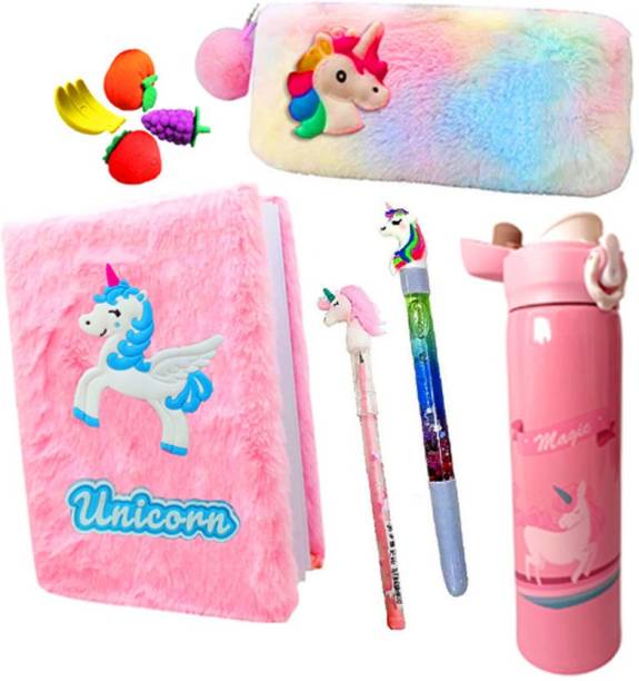 TITIRANGI 9 In1 Unicorn Stationery Diary Pencil Pouch Pen Pencil Eraser &amp; Bottle for Girls