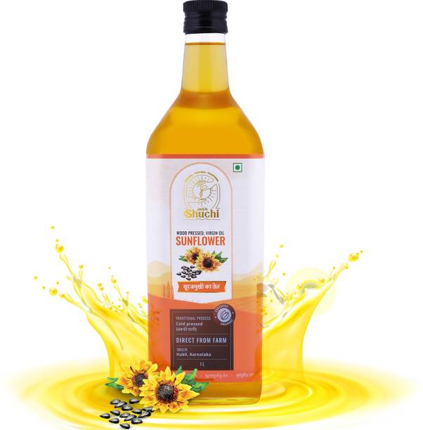 Janki's Shuchi Cold Pressed Organic Sunflower Oil - 1 Ltr Wood Pressed Sunflower Oil Glass Bottle