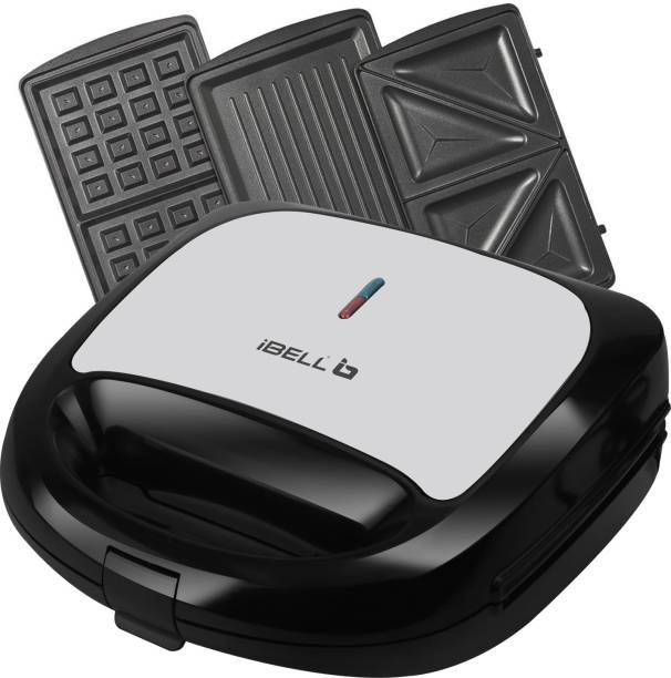 iBELL SM1301 Sandwich Maker 3 in 1, Detachable Plates for Toast, Waffle, Grill, 750W Toast, Grill, Waffle