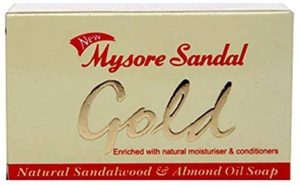 MYSORE SANDAL Gold Soap Per Unit (Pack of 6) - Purest Sandalwood Soap - 100% Pure Essential Oils - Grade 1 Soap - TFM 80% - Suitable for ALL Skin Type - Enriched with Natural Moisturizer & Conditioners - Zero Dryness - Soap