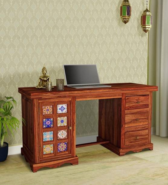 Advika Handicraft Solid Wood Writing Table In Honey Oak Finish Solid Wood Computer Desk