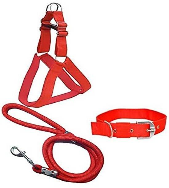 SENAPATI Senapati Dog Combo Pack of Harness, Neck Collar Belt and Rope Set (Red, Medium) Dog Collar & Leash