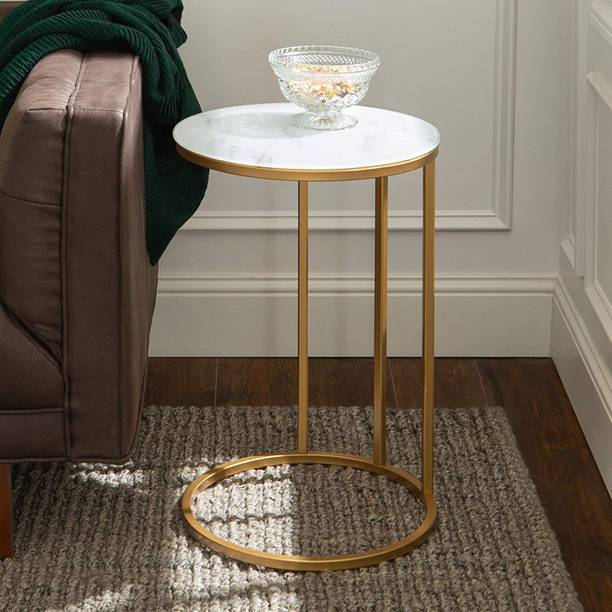 manzees Wood and Wrought Iron Side Table for Living Room , BedRoom Furniture White Gold Solid Wood Side Table