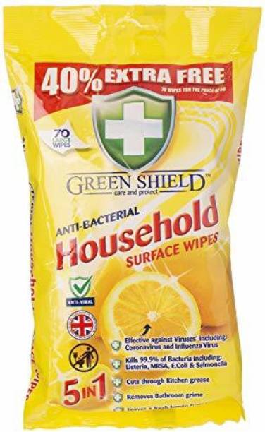 green shield Anti Bacterial Household Surface 70 Wipes Pack,40%Extra free