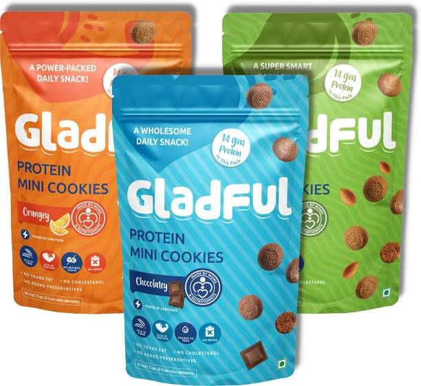 Gladful Healthy Protein mini cookies Pouches (Almond + Chocolate + Orange) Cookies
