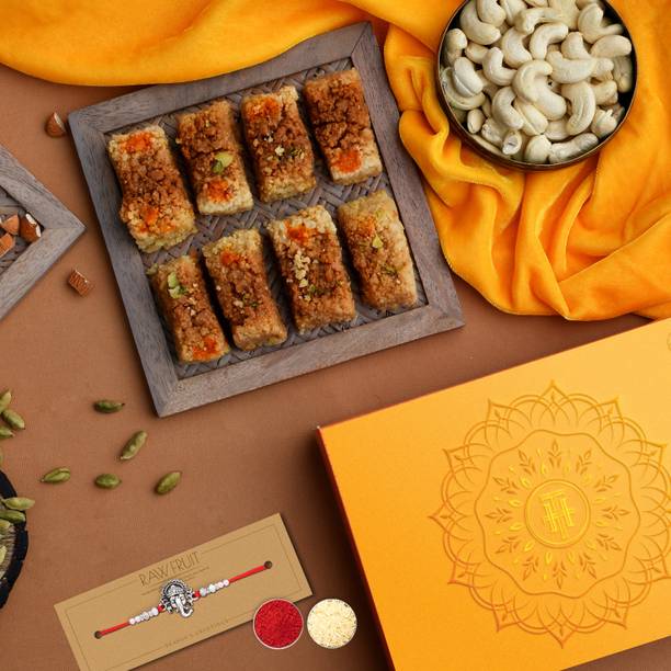 HyperFoods Rakhi with sweets for brother Milk Cake 250 Grams Ganesh Rakhi for brother Vacuum Pack