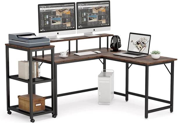 TEKAVO L Shape computerdesk for home office with Storage Monitor Riser (145 x 55 x 95 ) Engineered Wood Computer Desk