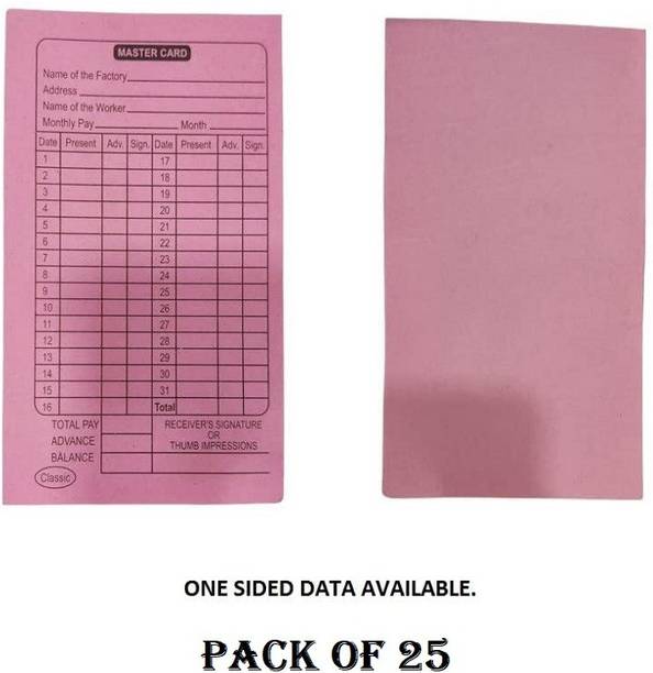 JSMSH Paper Attendance Card for Daily Payroll Wages Workmans