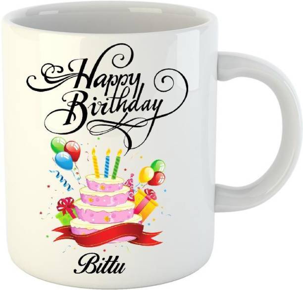HUPPME Happy Birthday Bittu White (350 ml) Ceramic Coffee Mug
