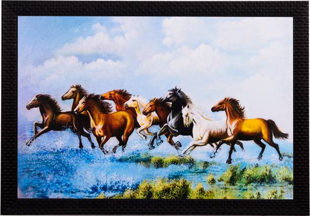 eCraftIndia Running Horses & Water Satin Matt Textured UV Art Canvas 11 inch x 14 inch Painting