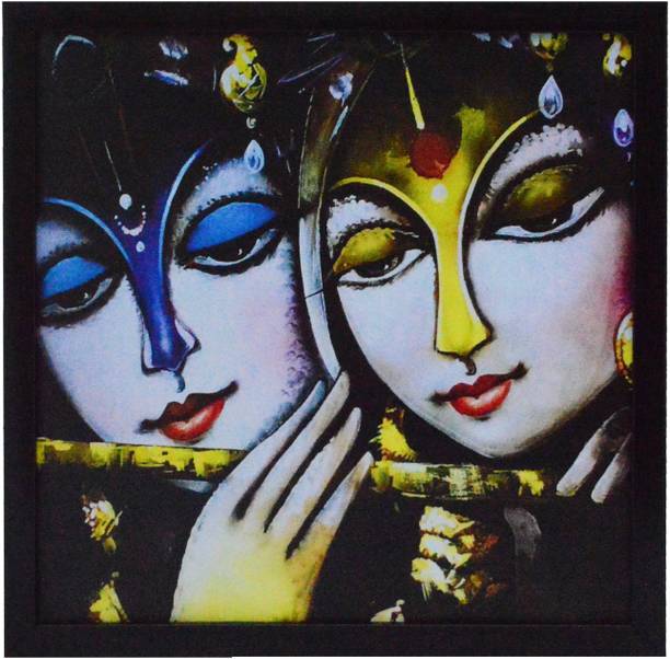 eCraftIndia Radha Krishna Playing Flute Satin Matt Texture Canvas 10.5 inch x 10.5 inch Painting