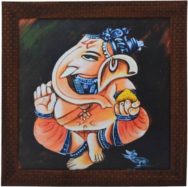 eCraftIndia Lord Ganesha Design Satin Matt Texture Canvas 11.5 inch x 11.5 inch Painting