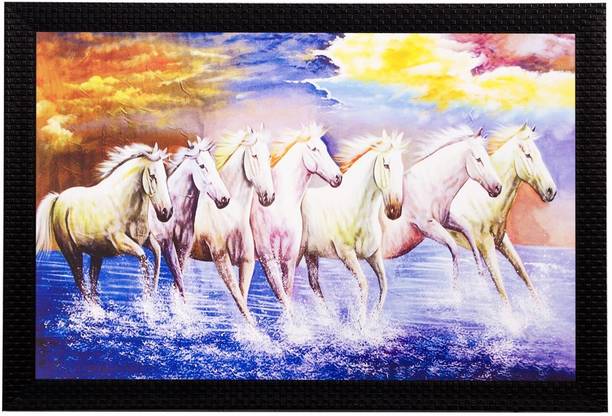 एक्राफ्टिंडिया Lucky White Running Horses कैनवास 14 inch x 20 inch पेंटिंग