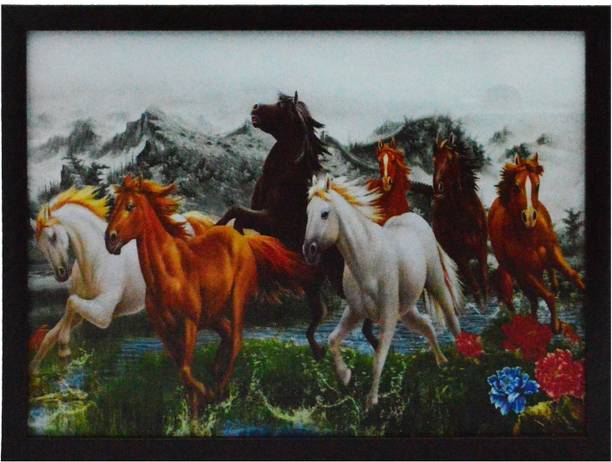 eCraftIndia Running Lucky Horses Design Satin Matt Texture Canvas 9.5 inch x 12.5 inch Painting