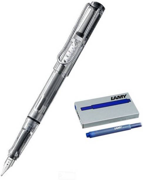 LAMY Vista (Medium Nib) with 5 Blue Ink Cartridges and 1 Ink Converter Fountain Pen