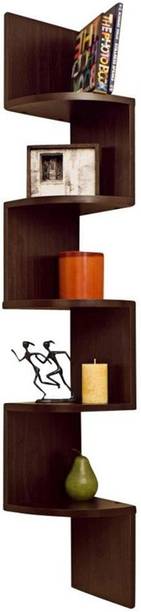 Usha Furniture Corner Mount Wall Shelves Zigzag Shape Rack Wooden Wall Shelf