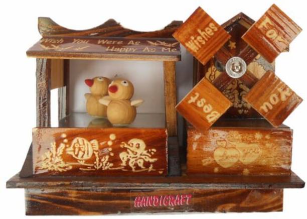 Handicraft Penquin Wooden Made House डेकोरेटिव शोपीस  -  13 cm