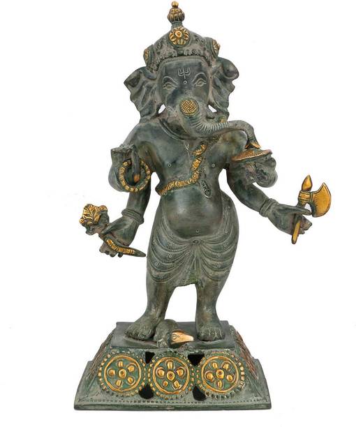 Collectible India 12" Large standing Ganesha Statue-Brass Antique Finish Hindu God Ganesh Ganpati Idol Decorative Showpiece  -  30 cm