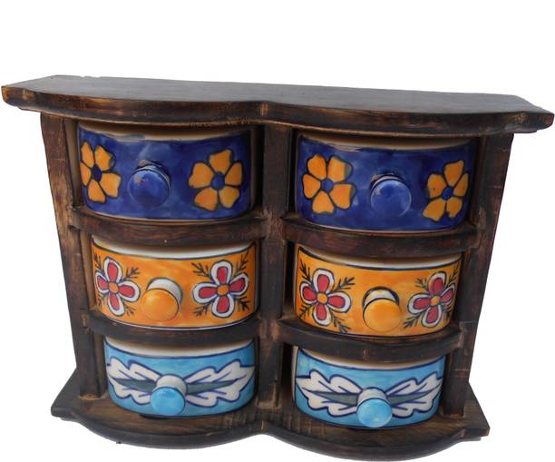 Handicraft ANTIQUE LOOK MADE CERAMIC DRAWER WOODEN CHEST Decorative Showpiece  -  27 cm