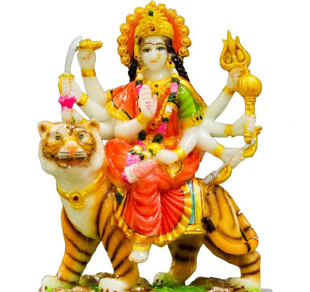 THE HOLY MART MATA ON LION(BIG) WHITE MARBLE Stone Home Temple