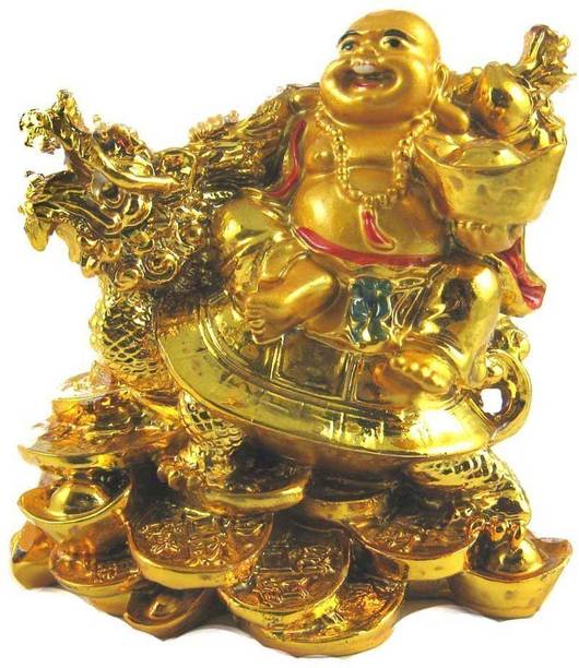 Varanasi Enterprises Feng feng shui laughing buddha with dragon tortoise on bed of wealth Decorative Showpiece  -  10 cm