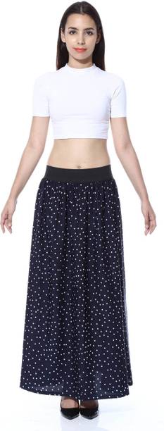 Women Printed A-line White, Blue Skirt
