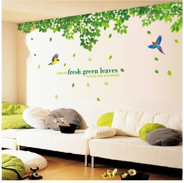 Oren Empower 90 cm 2pc/Set (Double Sheet) Extra Large Fresh Green Leaves Wall Stickers Self Adhesive Sticker