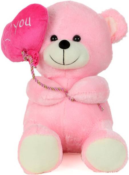 Giftwish Soft Stuff Cute Teddy Bear With I Love You Heart Ballon Pink Soft Toy 32cm- H  - 32 cm