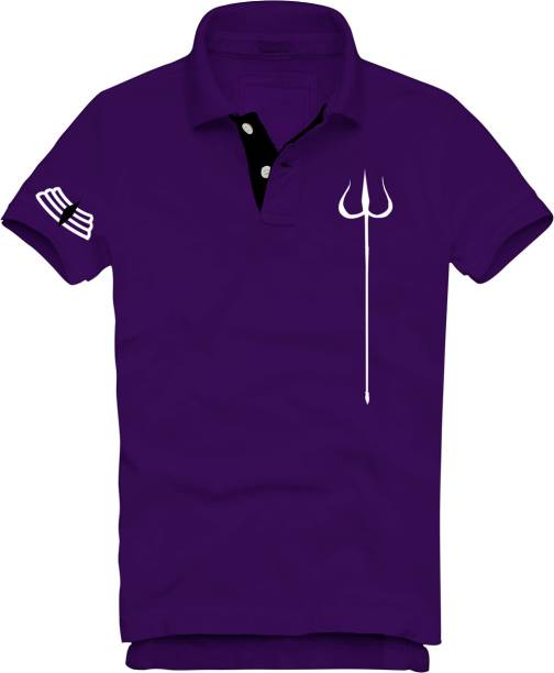 Vimanika Solid Men Polo Neck Purple T-Shirt
